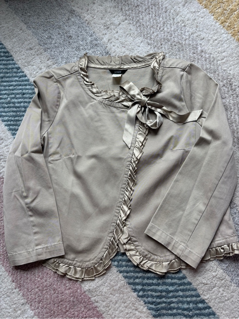 J. Crew Women's Light Cream Ruffle-Trim Bow Blazer Size 2